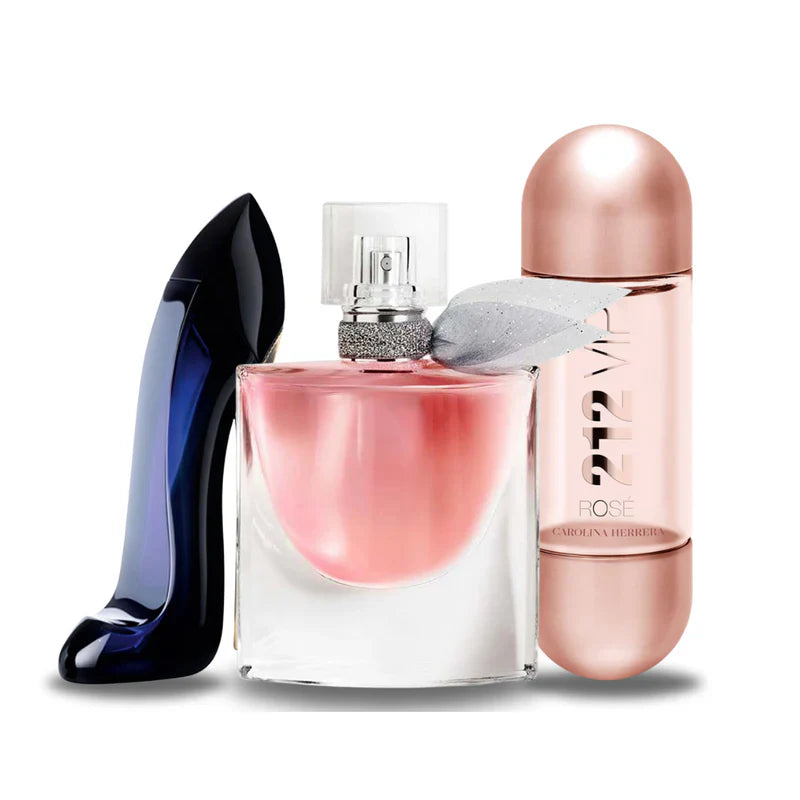 Combo de 3 perfumes Carolina Herrera GOOD GIRL, Lancôme LA VIE EST BELLE e Carolina Herrera 212 VIP ROSÉ 100ml